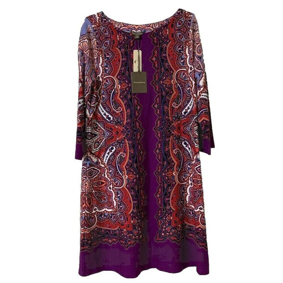 NWT Tommy Bahama Gramado Swirls Shift Dress Purple Paisley Size L (A40) - Picture 1 of 6